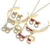 Oro Laminado Earring and Pendant Children Set, Gold Filled Style Heart Design, with Garnet and White Crystal, Polished, Golden Finish, 06.361.0023.1