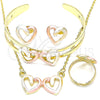 Oro Laminado Earring and Pendant Children Set, Gold Filled Style Heart Design, Polished, Tricolor, 06.361.0024
