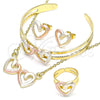 Oro Laminado Earring and Pendant Children Set, Gold Filled Style Heart Design, Polished, Tricolor, 06.361.0024