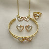 Oro Laminado Earring and Pendant Children Set, Gold Filled Style Heart Design, Polished, Tricolor, 06.361.0024
