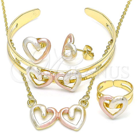 Oro Laminado Earring and Pendant Children Set, Gold Filled Style Heart Design, Polished, Tricolor, 06.361.0024