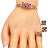 Oro Laminado Earring and Pendant Children Set, Gold Filled Style Flower Design, Multicolor Enamel Finish, Golden Finish, 06.361.0030