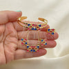 Oro Laminado Earring and Pendant Children Set, Gold Filled Style Flower Design, Multicolor Enamel Finish, Golden Finish, 06.361.0030