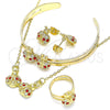 Oro Laminado Earring and Pendant Children Set, Gold Filled Style Ladybug Design, with Garnet and White Crystal, Polished, Golden Finish, 06.361.0033.1