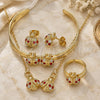 Oro Laminado Earring and Pendant Children Set, Gold Filled Style Ladybug Design, with Garnet and White Crystal, Polished, Golden Finish, 06.361.0033.1