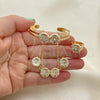 Oro Laminado Earring and Pendant Children Set, Gold Filled Style Flower Design, with White Crystal, Polished, Tricolor, 06.361.0034
