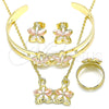 Oro Laminado Earring and Pendant Children Set, Gold Filled Style Flower Design, Polished, Tricolor, 06.361.0035