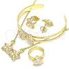 Oro Laminado Earring and Pendant Children Set, Gold Filled Style Flower Design, Polished, Tricolor, 06.361.0035