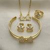 Oro Laminado Earring and Pendant Children Set, Gold Filled Style Flower Design, Polished, Tricolor, 06.361.0035