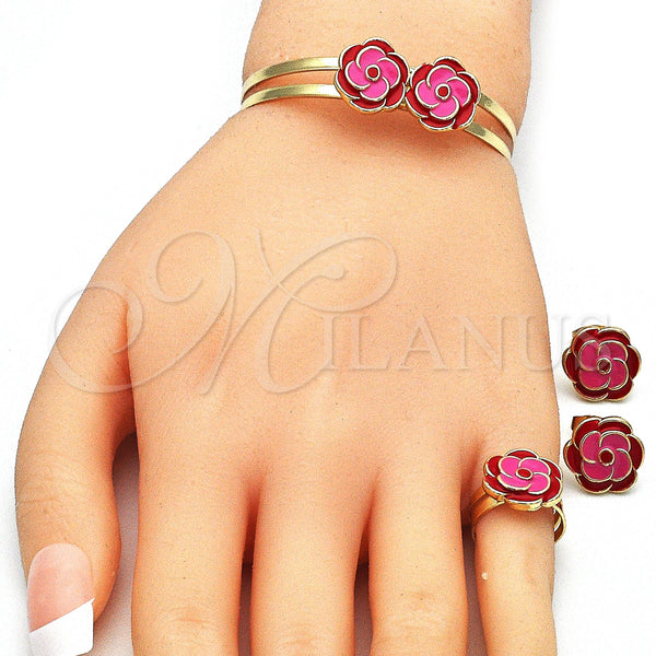 Gold Filled Ring — Earring and Pendant Children Set Flower Design Red — alternate product view — SKU 140665 | Oro Laminado anillo — Earring and Pendant Children Set flor diseño Red — SKU 140665