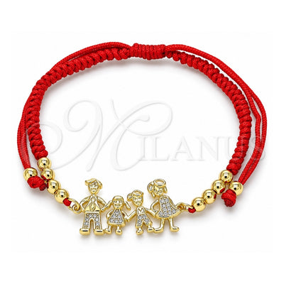 Oro Laminado Adjustable Bolo Bracelet, Gold Filled Style Little Girl and Little Boy Design, with White Micro Pave, Polished, Golden Finish, 03.299.0090.12 (03 MM Thickness, 12 Inches Length)