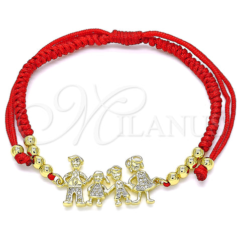 Oro Laminado Adjustable Bolo Bracelet, Gold Filled Style Little Girl and Little Boy Design, with White Micro Pave, Polished, Golden Finish, 03.299.0090.12 (03 MM Thickness, 12 Inches Length)