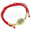 Oro Laminado Adjustable Bolo Bracelet, Gold Filled Style Evil Eye and Ball Design, with Multicolor Micro Pave, Polished, Golden Finish, 03.299.0101.12 (03 MM Thickness, 12 Inches Length)