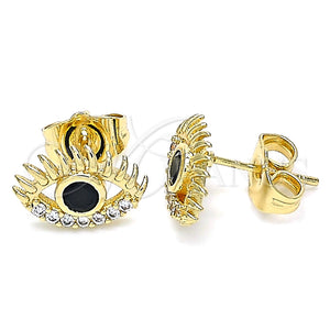 Gold Filled Ring — Stud Earring Evil Eye Design with Black Cubic — main product view — SKU 140680 | Oro Laminado anillo — Stud Earring Evil Eye diseño with negro Cubic — SKU 140680