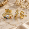 Oro Laminado Stud Earring, Gold Filled Style Evil Eye Design, with White Cubic Zirconia and Multicolor Micro Pave, Polished, Golden Finish, 02.210.0463.1