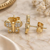 Oro Laminado Stud Earring, Gold Filled Style Butterfly Design, with White Micro Pave, Polished, Golden Finish, 02.210.0464