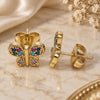 Oro Laminado Stud Earring, Gold Filled Style Butterfly Design, with Multicolor Micro Pave, Polished, Golden Finish, 02.210.0464.1
