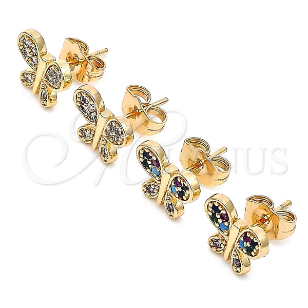 Gold Filled Ring — Stud Earring Butterfly Design with Multicolor Micro Pave — main product view — SKU 140683 | Oro Laminado anillo — Stud Earring Butterfly diseño with Multicolor Micro Pave — SKU 140683
