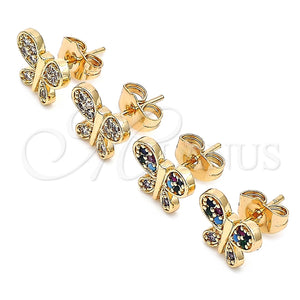 Gold Filled Ring — Stud Earring Butterfly Design with Multicolor Micro Pave — main product view — SKU 140683 | Oro Laminado anillo — Stud Earring Butterfly diseño with Multicolor Micro Pave — SKU 140683