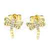 Oro Laminado Stud Earring, Gold Filled Style Dragon-Fly Design, with White Micro Pave, Polished, Golden Finish, 02.210.0465