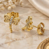 Oro Laminado Stud Earring, Gold Filled Style Dragon-Fly Design, with White Micro Pave, Polished, Golden Finish, 02.210.0465