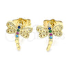 Gold Filled Ring — Stud Earring Dragon-Fly Design with Multicolor Micro Pave — alternate product view — SKU 140685 | Oro Laminado anillo — Stud Earring Dragon-Fly diseño with Multicolor Micro Pave — SKU 140685