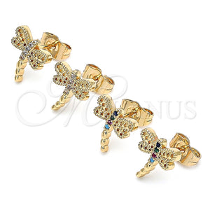 Gold Filled Ring — Stud Earring Dragon-Fly Design with Multicolor Micro Pave — main product view — SKU 140685 | Oro Laminado anillo — Stud Earring Dragon-Fly diseño with Multicolor Micro Pave — SKU 140685