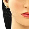 Oro Laminado Stud Earring, Gold Filled Style Love and Bow Design, with White Micro Pave, Polished, Golden Finish, 02.210.0466