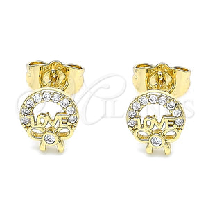 Gold Filled Ring — Stud Earring Love and Bow Design with White — main product view — SKU 140686 | Oro Laminado anillo — Stud Earring Love and Bow diseño with blanco — SKU 140686