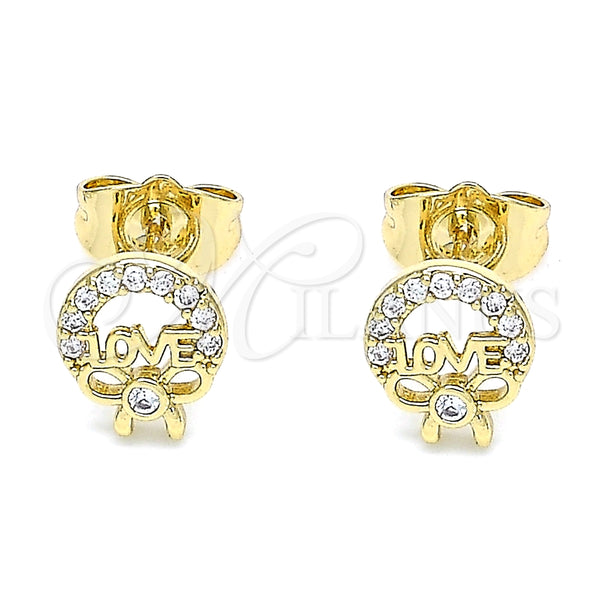 Gold Filled Ring — Stud Earring Love and Bow Design with White — main product view — SKU 140686 | Oro Laminado anillo — Stud Earring Love and Bow diseño with blanco — SKU 140686