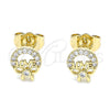 Oro Laminado Stud Earring, Gold Filled Style Love and Bow Design, with White Micro Pave, Polished, Golden Finish, 02.210.0466