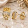 Oro Laminado Stud Earring, Gold Filled Style Love and Bow Design, with White Micro Pave, Polished, Golden Finish, 02.210.0466