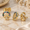 Oro Laminado Stud Earring, Gold Filled Style Love and Bow Design, with Multicolor Micro Pave, Polished, Golden Finish, 02.210.0466.1