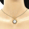 Oro Laminado Pendant Necklace, Gold Filled Style Evil Eye and Sun Design, with White Micro Pave, Blue Enamel Finish, Golden Finish, 04.362.0014.20 (02 MM Thickness, 20 Inches Length)