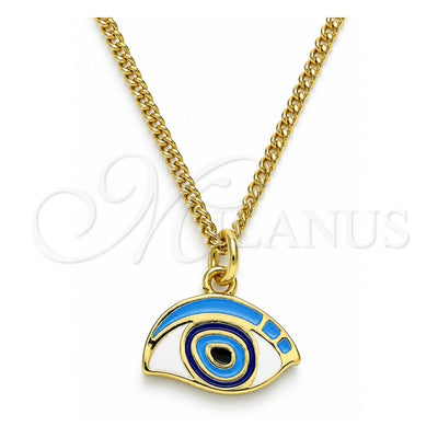Oro Laminado Pendant Necklace, Gold Filled Style Evil Eye Design, Multicolor Enamel Finish, Golden Finish, 04.362.0015.20 (02 MM Thickness, 20 Inches Length)