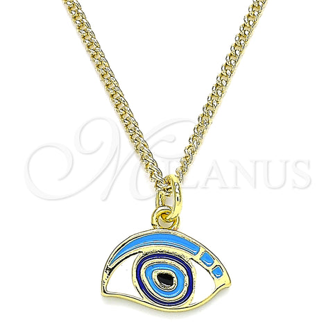 Oro Laminado Pendant Necklace, Gold Filled Style Evil Eye Design, Multicolor Enamel Finish, Golden Finish, 04.362.0015.20 (02 MM Thickness, 20 Inches Length)