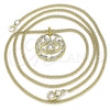 Oro Laminado Pendant Necklace, Gold Filled Style Evil Eye Design, with White Micro Pave, Polished, Golden Finish, 04.362.0016.20 (02 MM Thickness, 20 Inches Length)