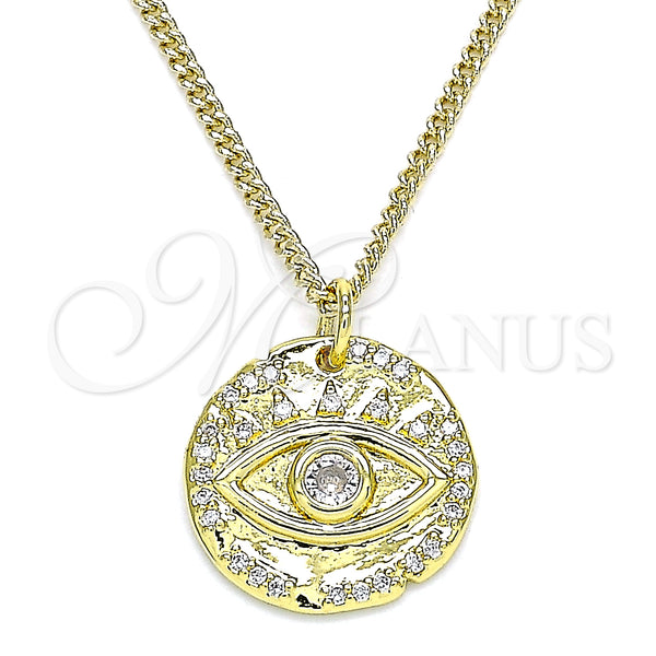 Oro Laminado Pendant Necklace, Gold Filled Style Evil Eye Design, with White Micro Pave, Polished, Golden Finish, 04.362.0016.20 (02 MM Thickness, 20 Inches Length)