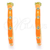 Oro Laminado Stud Earring, Gold Filled Style Star Design, with White Cubic Zirconia, Orange Enamel Finish, Golden Finish, 02.362.0005