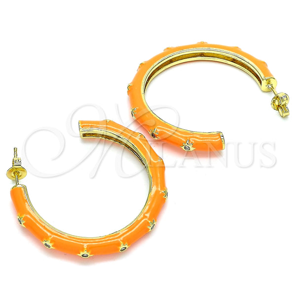 Oro Laminado Stud Earring, Gold Filled Style Star Design, with White Cubic Zirconia, Orange Enamel Finish, Golden Finish, 02.362.0005