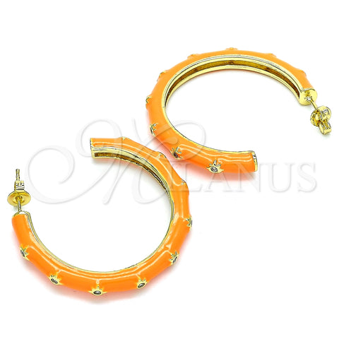 Oro Laminado Stud Earring, Gold Filled Style Star Design, with White Cubic Zirconia, Orange Enamel Finish, Golden Finish, 02.362.0005