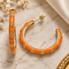 Oro Laminado Stud Earring, Gold Filled Style Star Design, with White Cubic Zirconia, Orange Enamel Finish, Golden Finish, 02.362.0005