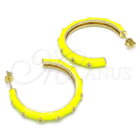 Oro Laminado Stud Earring, Gold Filled Style Star Design, with White Cubic Zirconia, Yellow Enamel Finish, Golden Finish, 02.362.0005.1