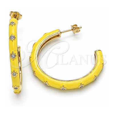 Oro Laminado Stud Earring, Gold Filled Style Star Design, with White Cubic Zirconia, Yellow Enamel Finish, Golden Finish, 02.362.0005.1
