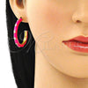 Oro Laminado Stud Earring, Gold Filled Style Star Design, with White Cubic Zirconia, Dark Pink Enamel Finish, Golden Finish, 02.362.0005.2