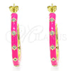 Oro Laminado Stud Earring, Gold Filled Style Star Design, with White Cubic Zirconia, Dark Pink Enamel Finish, Golden Finish, 02.362.0005.2