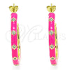 Oro Laminado Stud Earring, Gold Filled Style Star Design, with White Cubic Zirconia, Dark Pink Enamel Finish, Golden Finish, 02.362.0005.2
