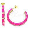 Oro Laminado Stud Earring, Gold Filled Style Star Design, with White Cubic Zirconia, Dark Pink Enamel Finish, Golden Finish, 02.362.0005.2
