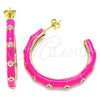 Oro Laminado Stud Earring, Gold Filled Style Star Design, with White Cubic Zirconia, Dark Pink Enamel Finish, Golden Finish, 02.362.0005.2