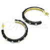 Oro Laminado Stud Earring, Gold Filled Style Star Design, with White Cubic Zirconia, Black Enamel Finish, Golden Finish, 02.362.0005.5